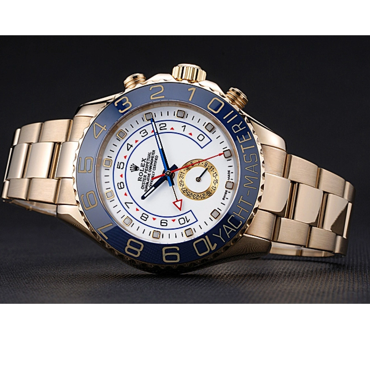 Rolex aaa copy Rolex 622271 Bezel Gold Dial Bracelet White II Blue Yachtmaster 0525